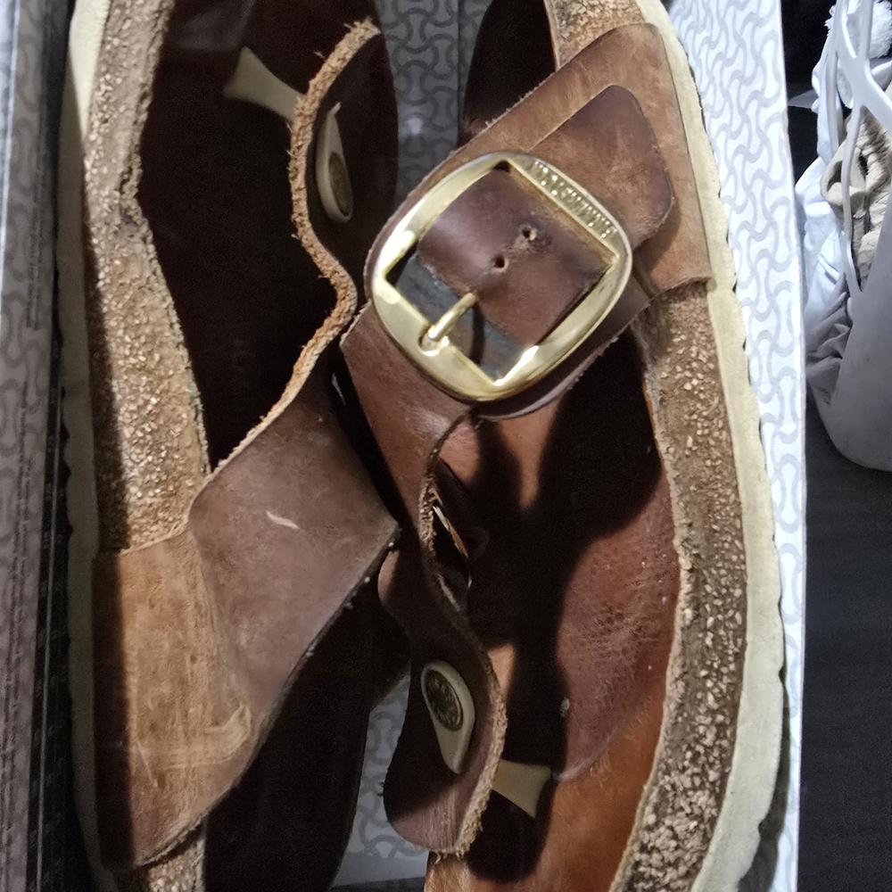 Birkenstock Brown Sandals with Gold Buckle